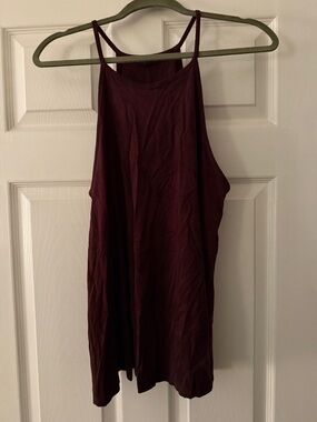 Eggplant Sleeveless Faux Suede High-Neck Tank Top